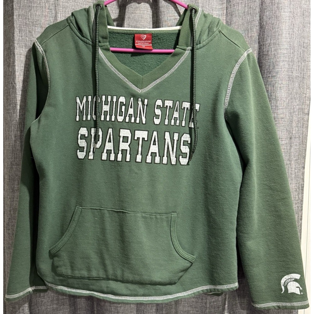 Colosseum Michigan State Spartans Womens Cropped Pullover Hoodie Green Size Med.